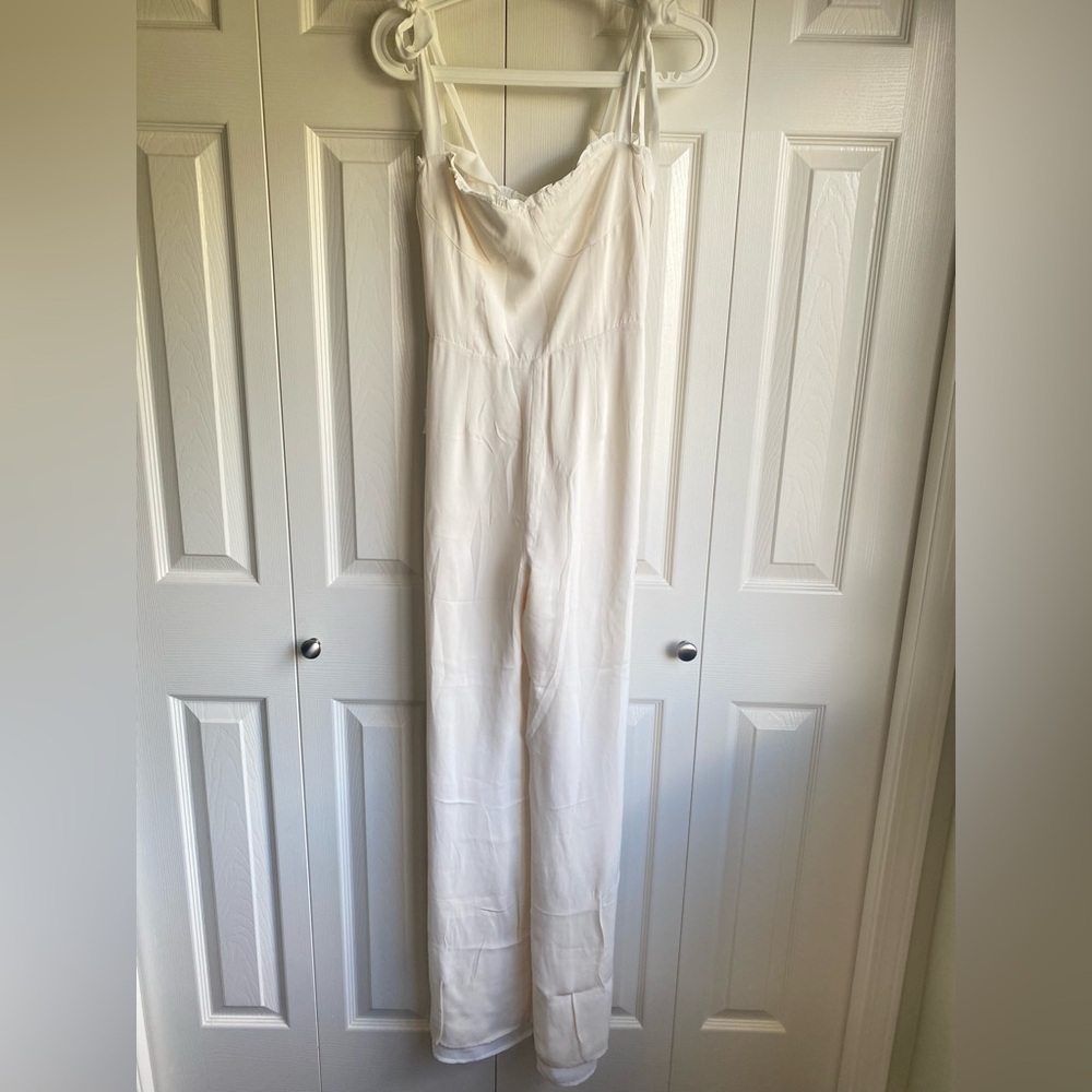 NEW Reformation Alfred Tie-Shoulder Wide-Leg Jumpsuit in Ivory Size 4 - Picture 9 of 12